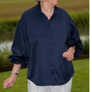 Diane Bailey Rachel Navy Women's Blouse with Puff Sleeves Size 3 XL